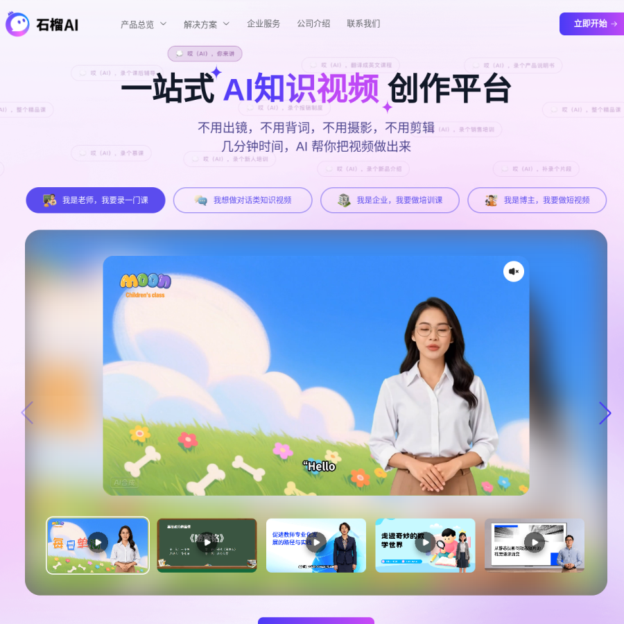 石榴数字人官网 网站预览