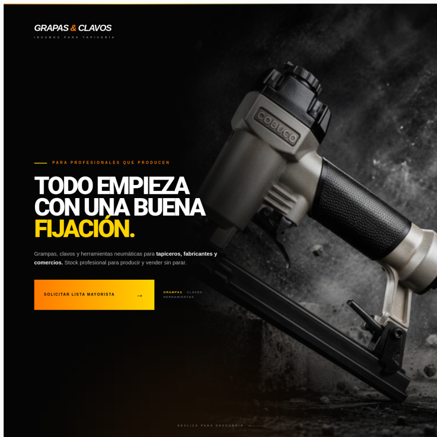 Web comercial Grapas y Clavos, insumos para tapicería