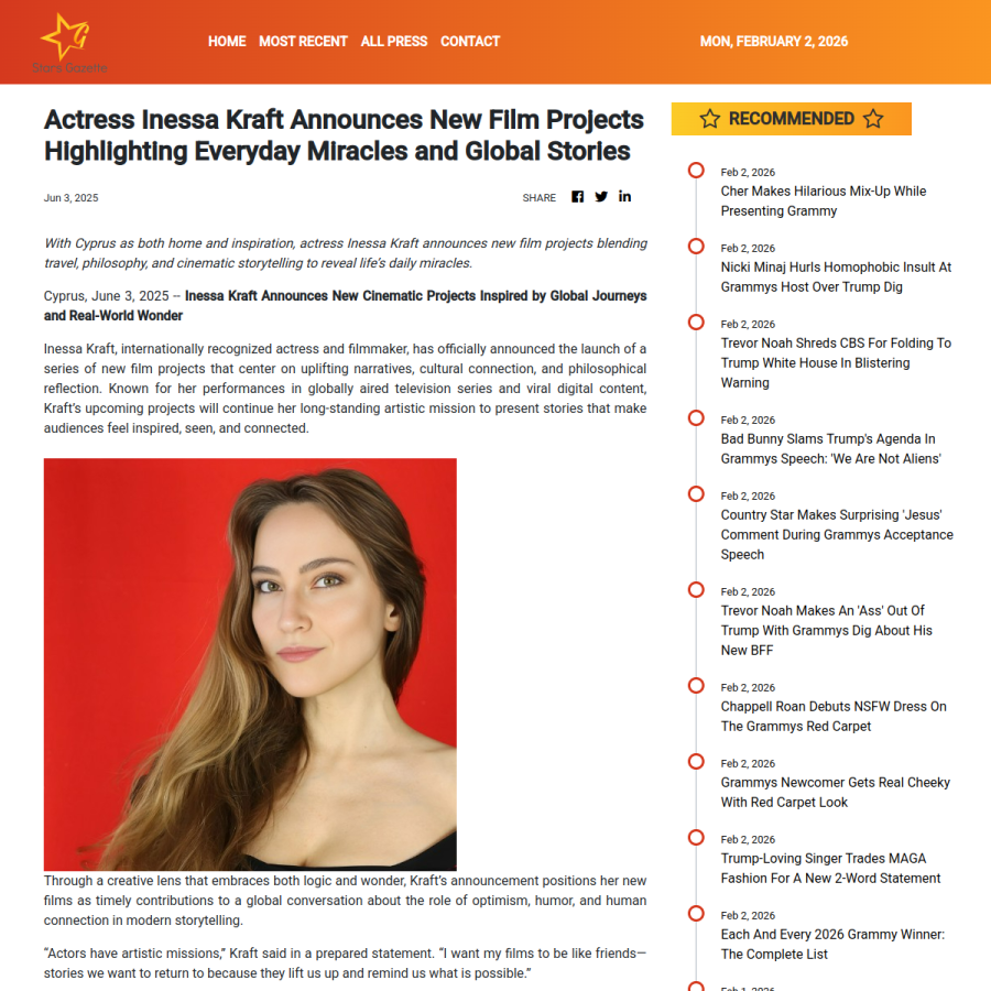 Preview: Announces New Film Projects (Stars Gazette)