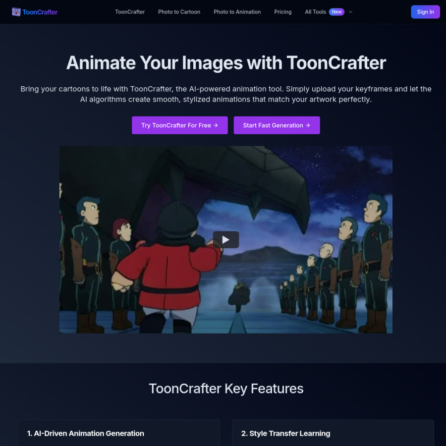 ToonCrafter官网 网站预览