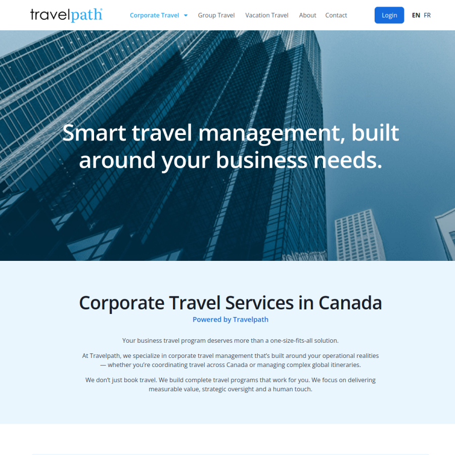 Travelpath corporate travel page screenshot