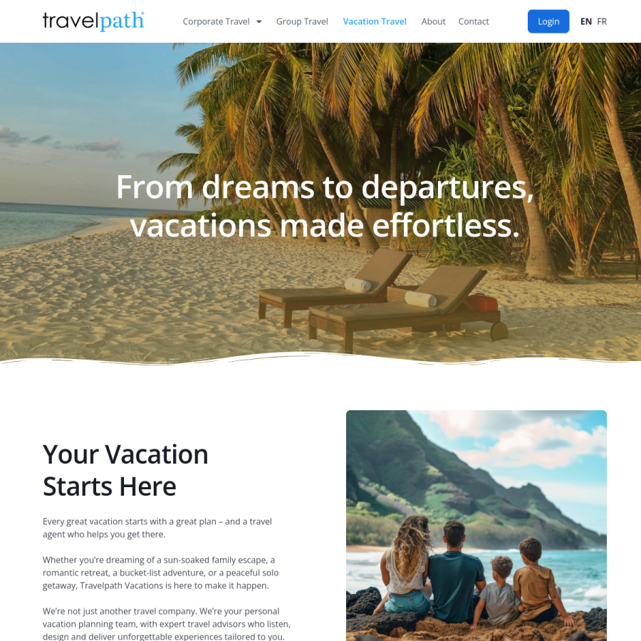 Travelpath vacation travel page screenshot