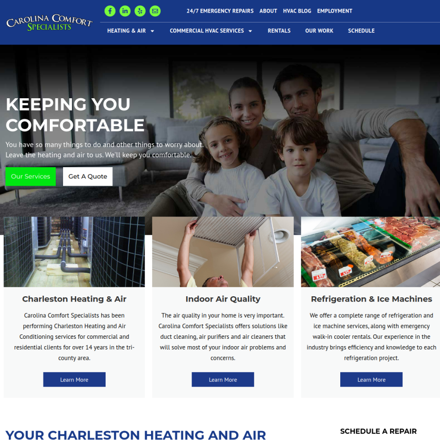 Screenshot of the Carolina Comfort Specialists website