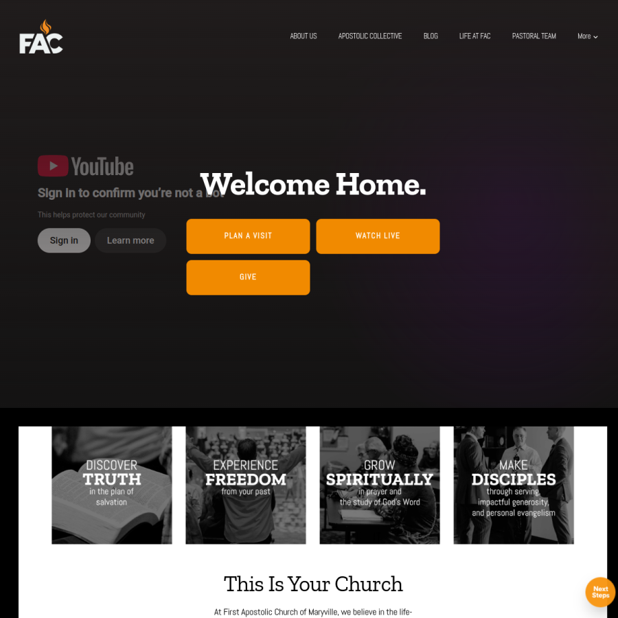 Screenshot of the First Apostolic Church website