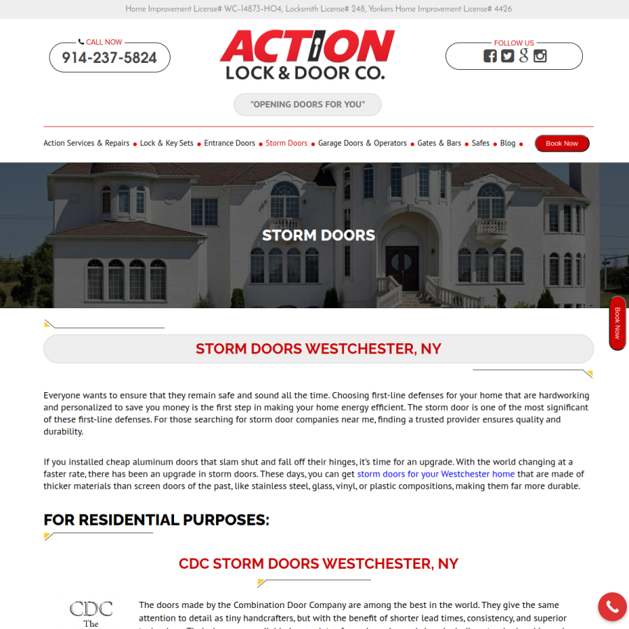 Screenshot of the Action Lock & Door Company Inc. website