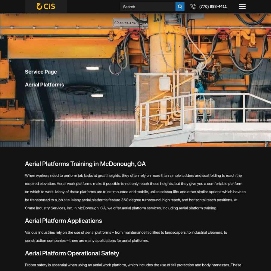 Screenshot of the Crane Safety Associates of America Inc. website