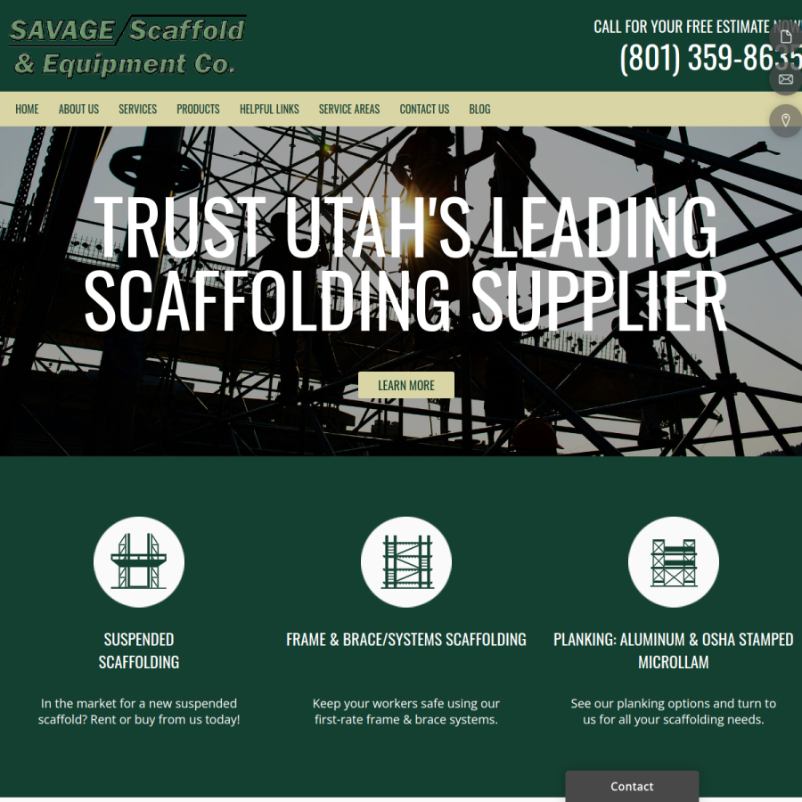 Screenshot of the Savage Scaffold & Equipment Co. website