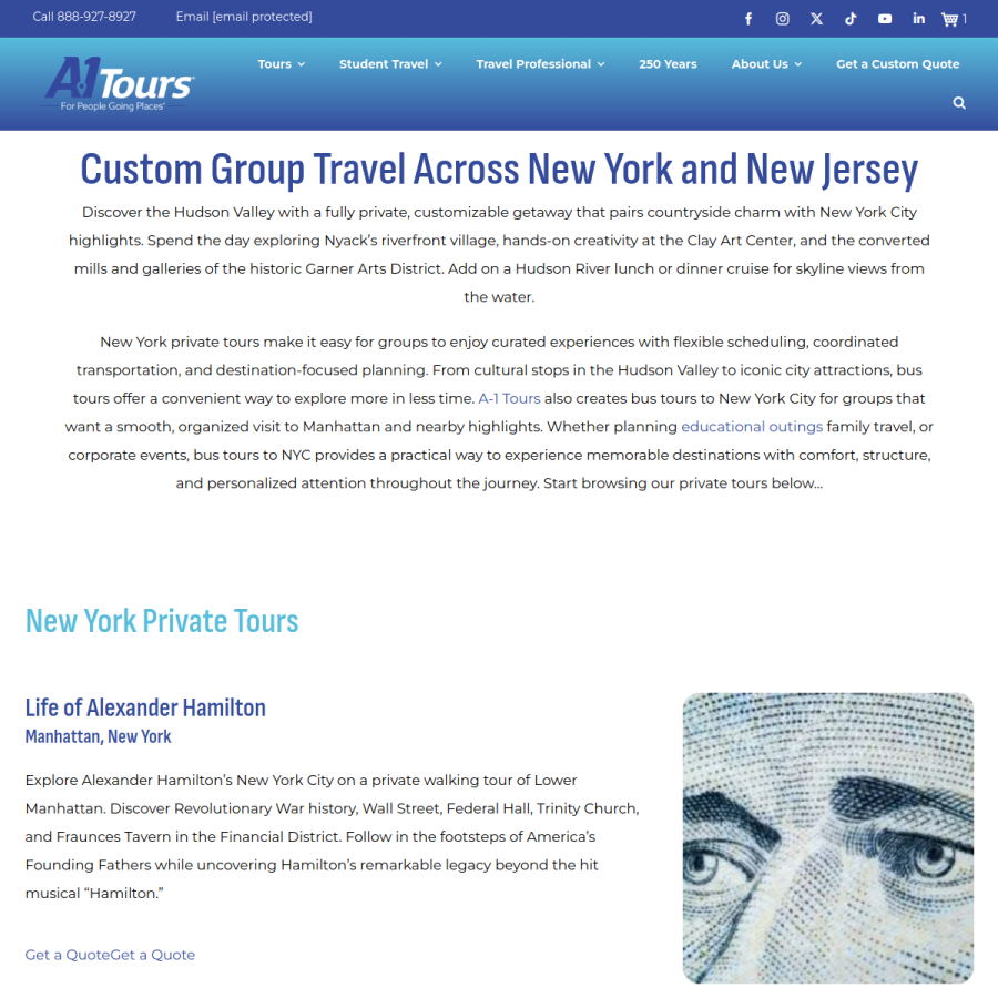 Screenshot of the A-1 Tours website