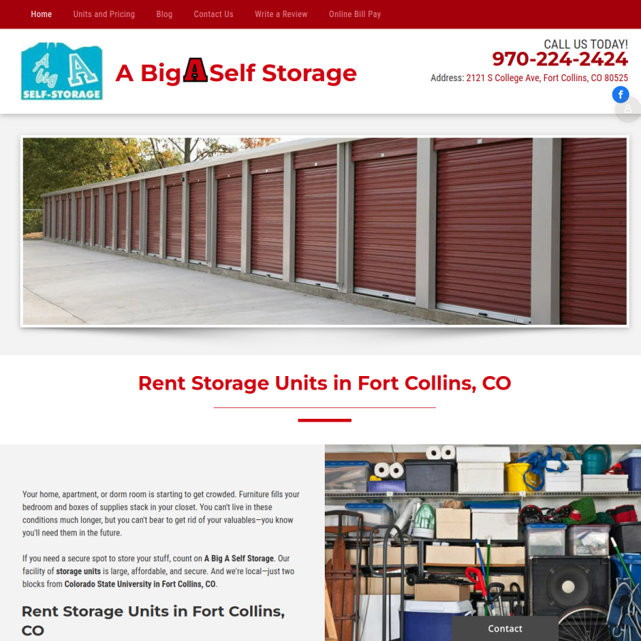 Screenshot of the A Big A Self Storage website