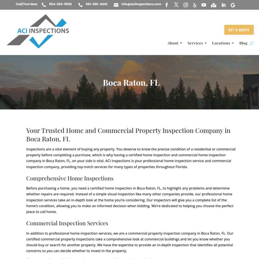 Screenshot of the ACI Inspections website