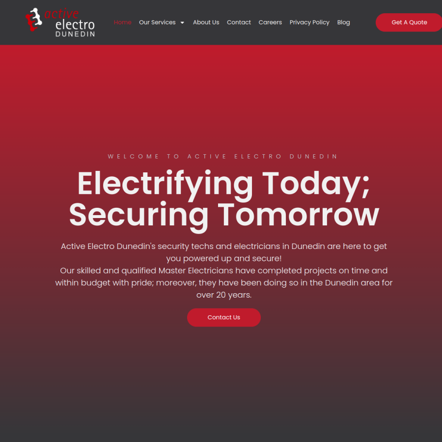 Screenshot of the Active Electro Dunedin Ltd website