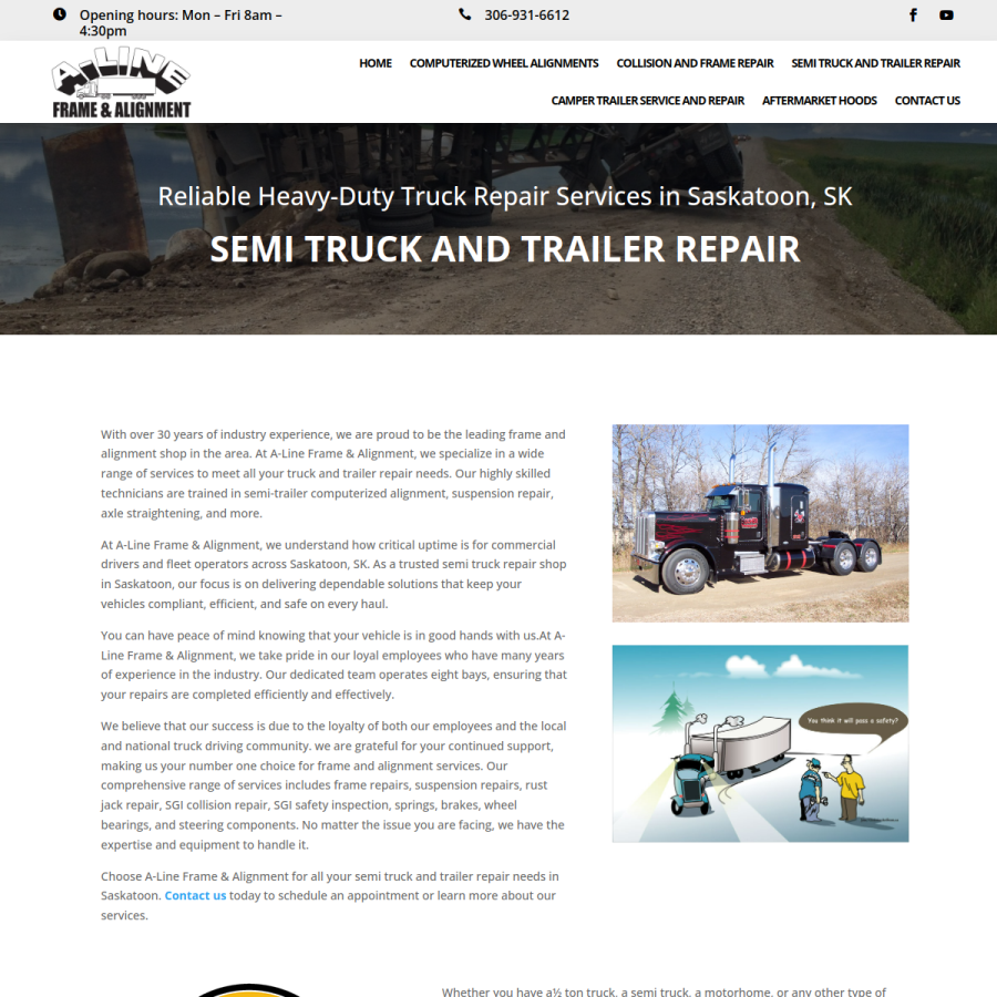 Screenshot of the A-Line Frame & Alignment Services website