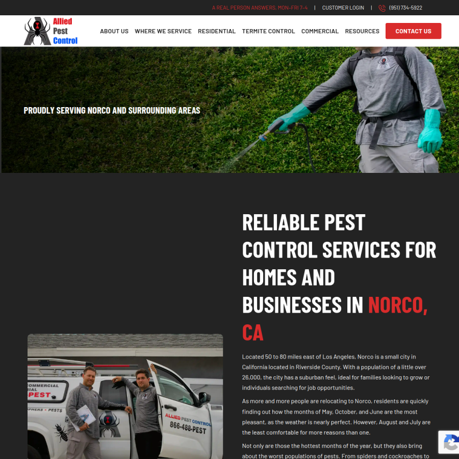 Screenshot of the Allied Termite & Pest Control website