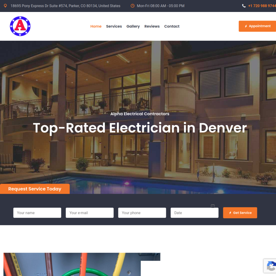 Screenshot of the Alpha Electrical Contractors, Inc. website
