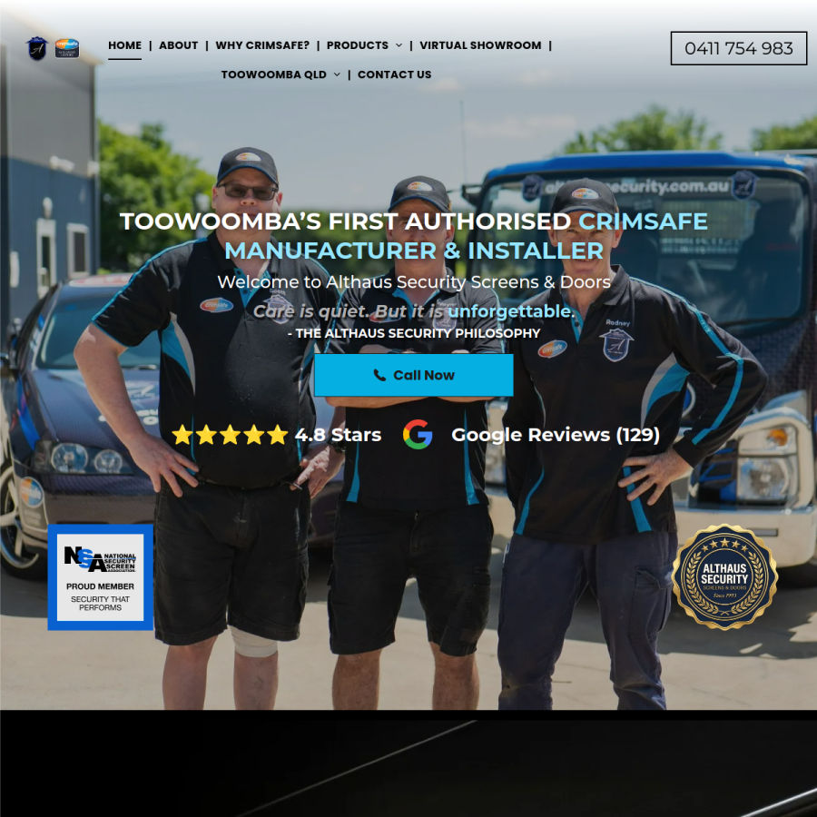 Screenshot of the Althaus Security Screens & Doors website