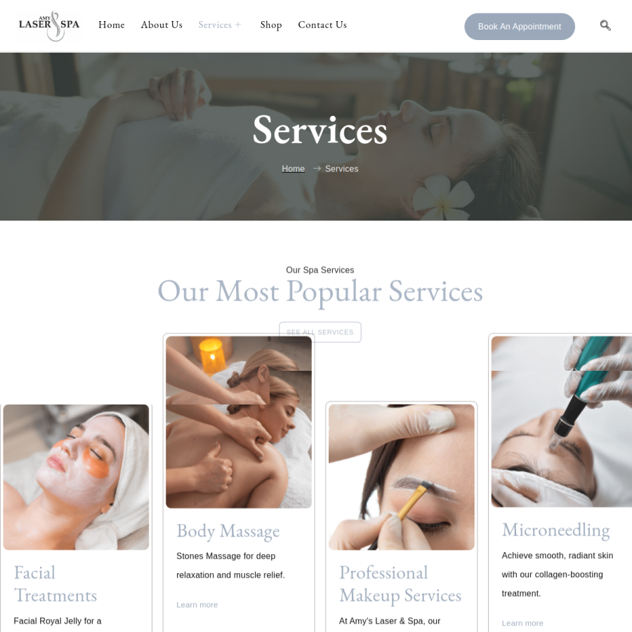 Screenshot of the Amy's Laser Spa website