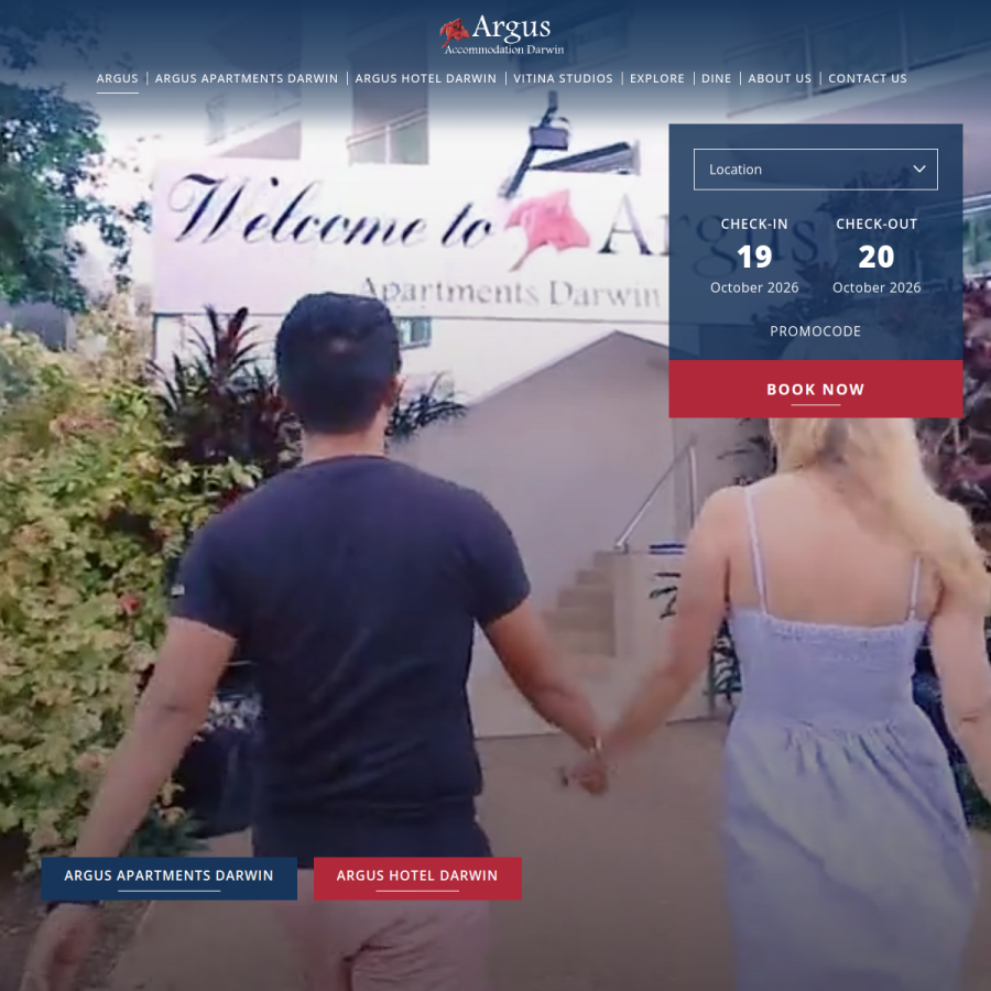 Screenshot of the Argus Apartments Darwin website