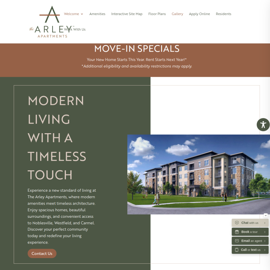 Screenshot of the The Arley Apartments website