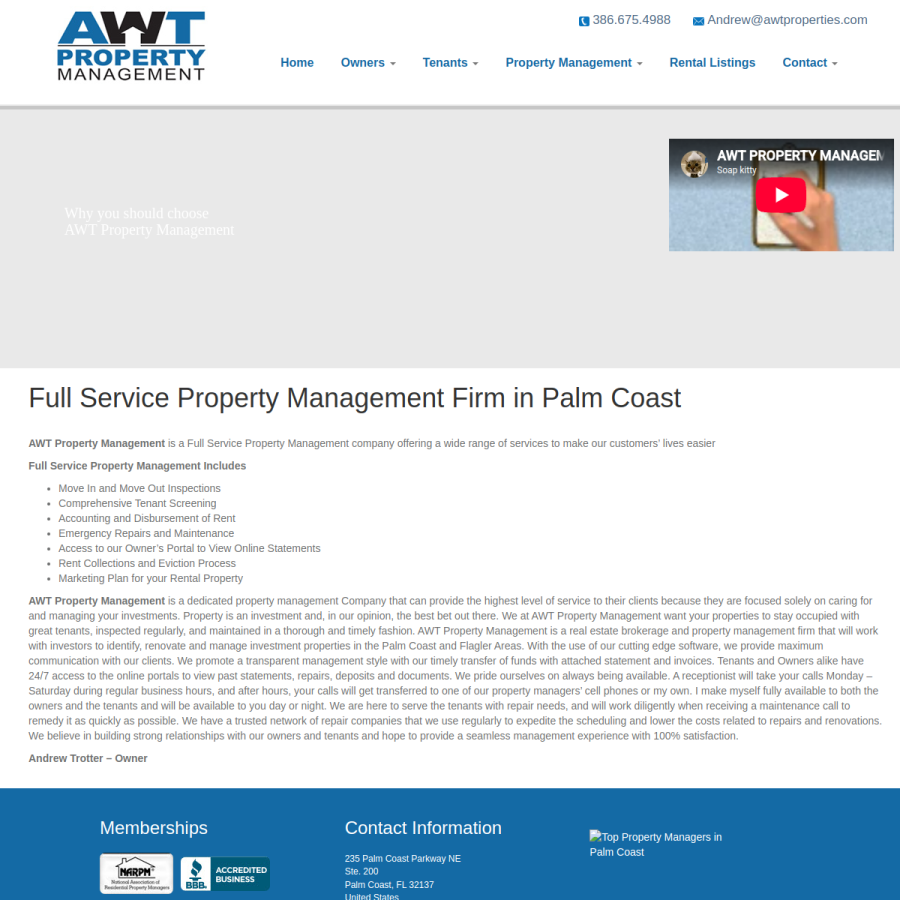 Screenshot of the AWT Property Management website
