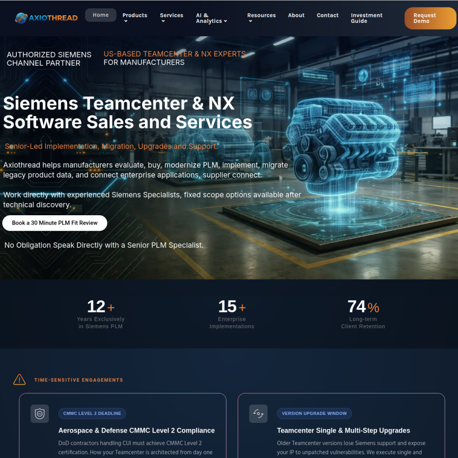 Screenshot of the Axiothread website