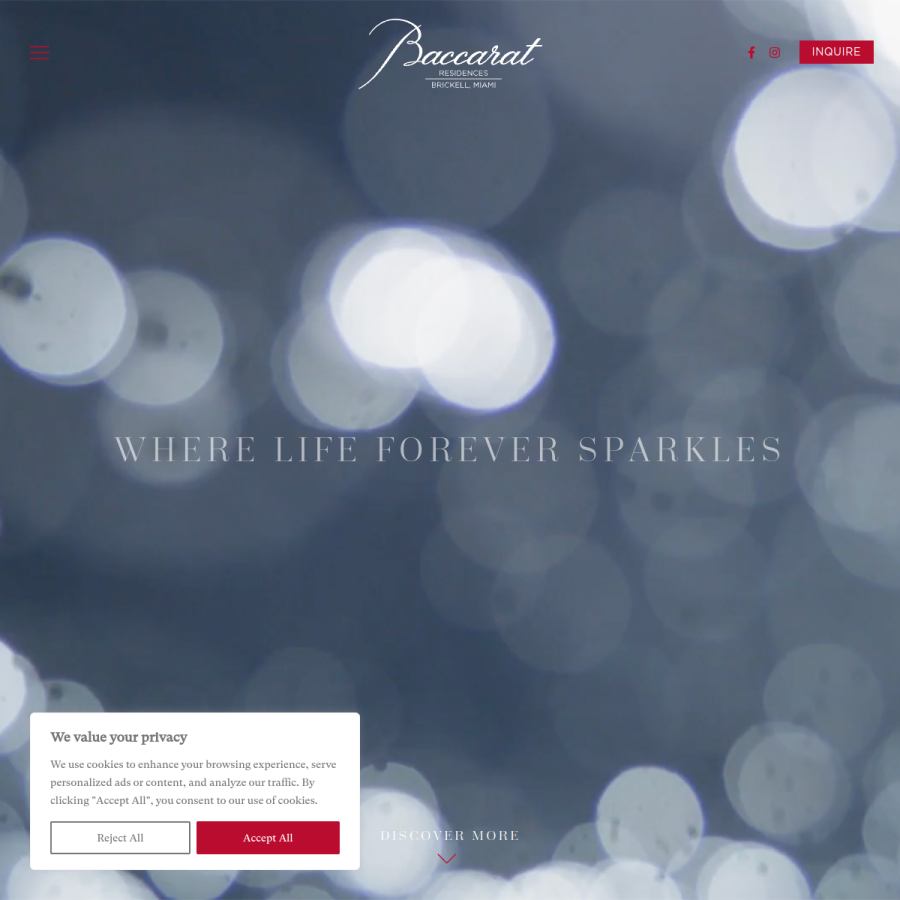 Screenshot of the Baccarat Residences Miami website
