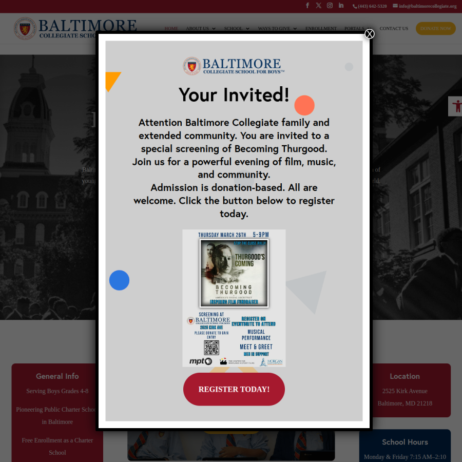 Screenshot of the Baltimore Collegiate School for Boys website