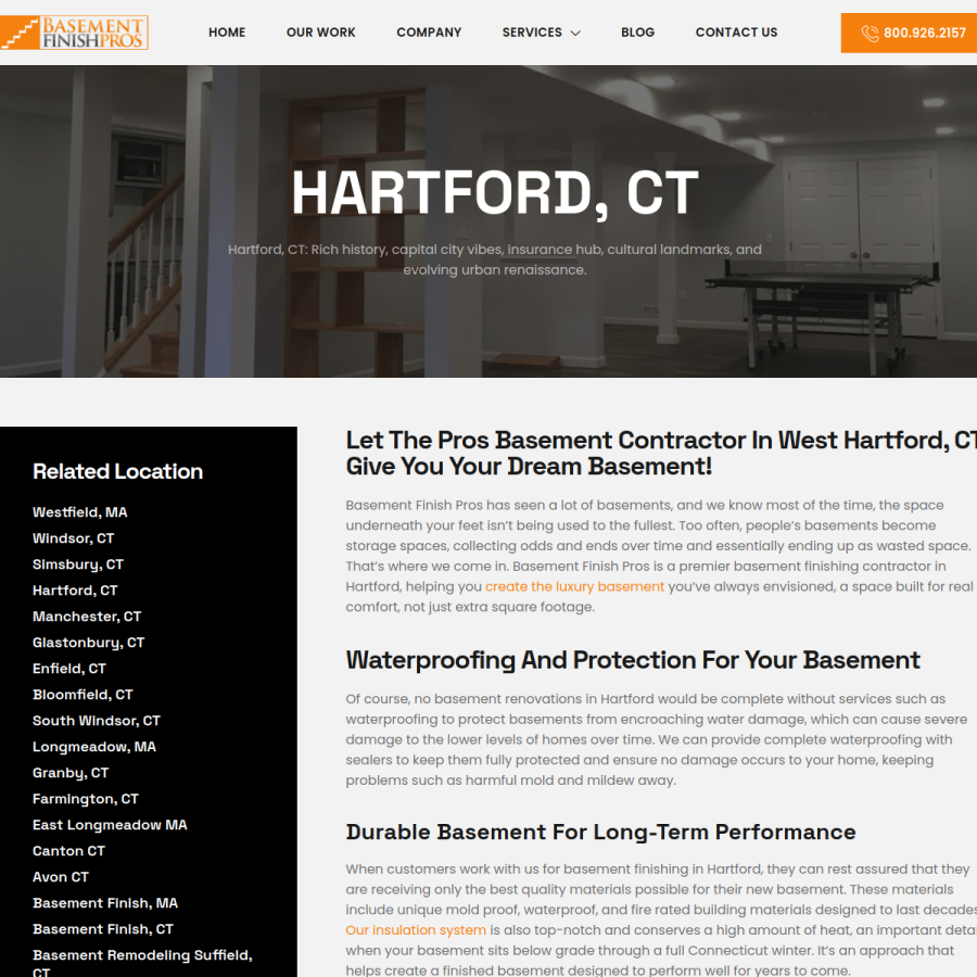 Screenshot of the Basement Finish Pros LLC website