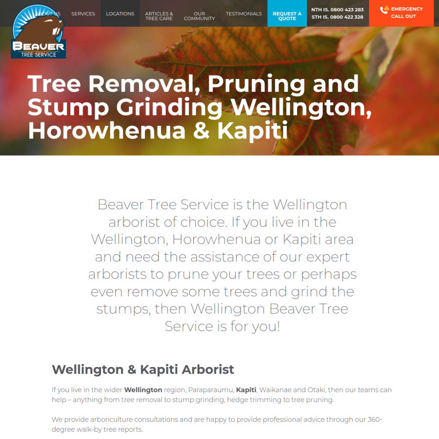 Screenshot of the Beaver Tree Service website