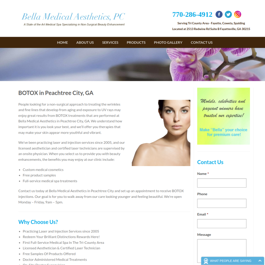 Screenshot of the Bella Medical Aesthetics, PC website