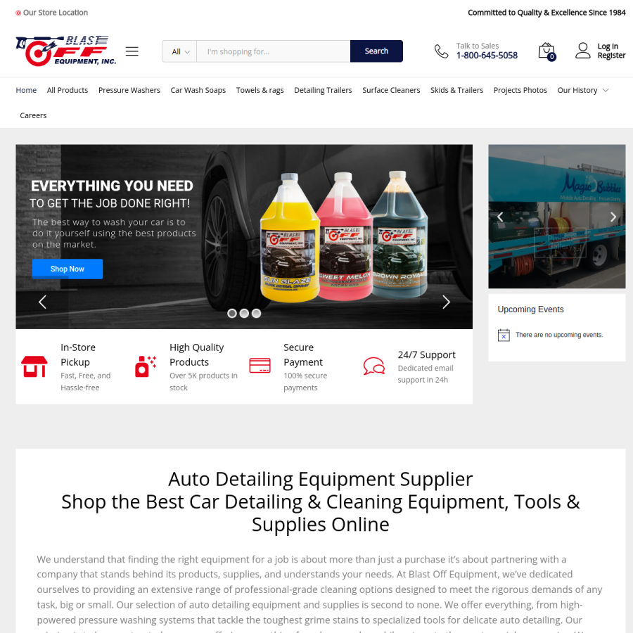Screenshot of the Blast-Off Equipment website