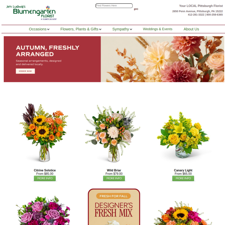 Screenshot of the Jim Ludwig's Blumengarten Florist website