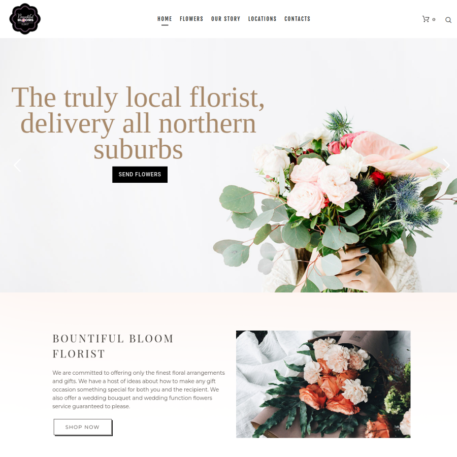 Screenshot of the Bountiful Blooms Florist website