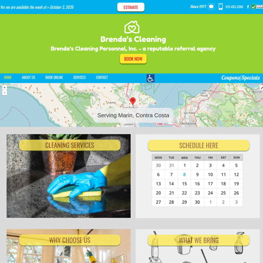 Screenshot of the Brenda's Cleaning Personnel, Inc A Reputable Referral Agency website