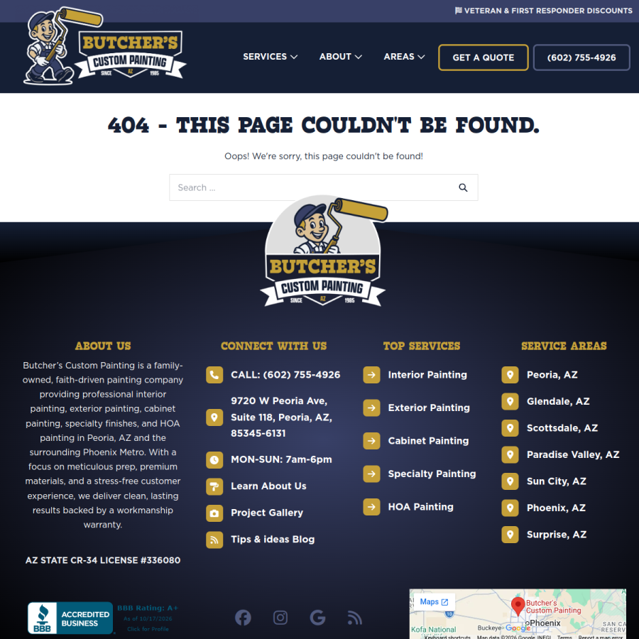Screenshot of the Butcher’s Custom Painting website