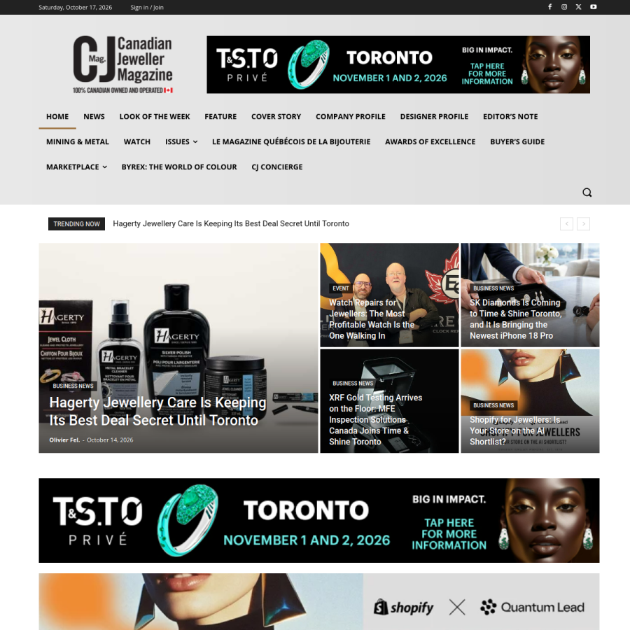 Screenshot of the Canadian Jeweller Magazine website
