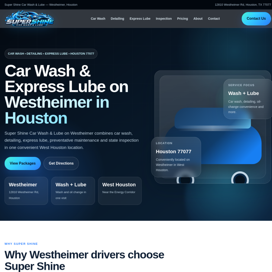 Screenshot of the Super Shine Car Wash & Lube - Pecan Grove website