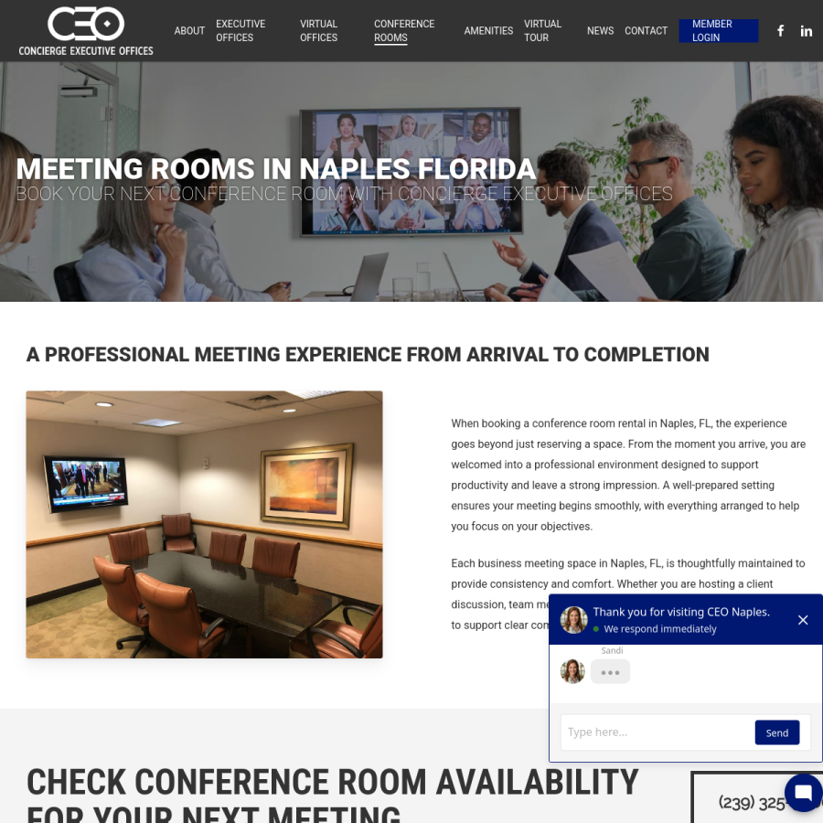 Screenshot of the CEO Concierge Executive Offices website