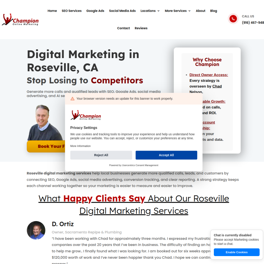 Screenshot of the Champion Online Marketing website
