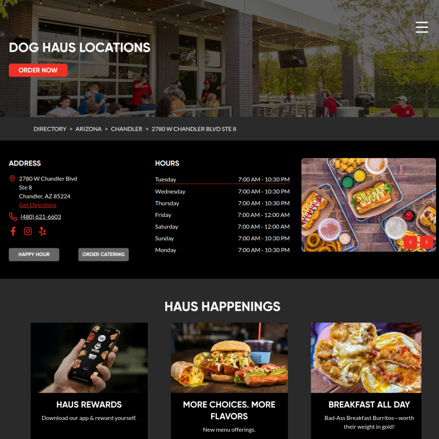 Screenshot of the Dog Haus Biergarten website