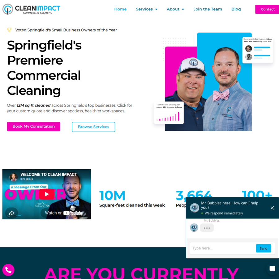 Screenshot of the Clean Impact Commercial Office Cleaning website