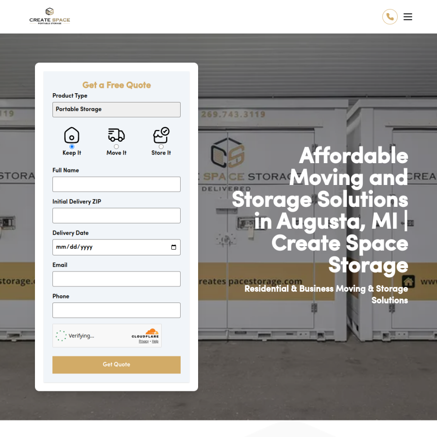 Screenshot of the Create Space Portable Storage website