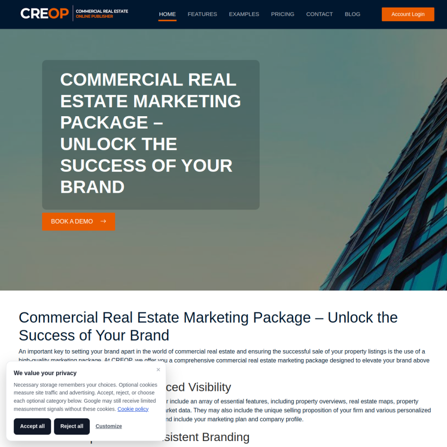 Screenshot of the CREOP website
