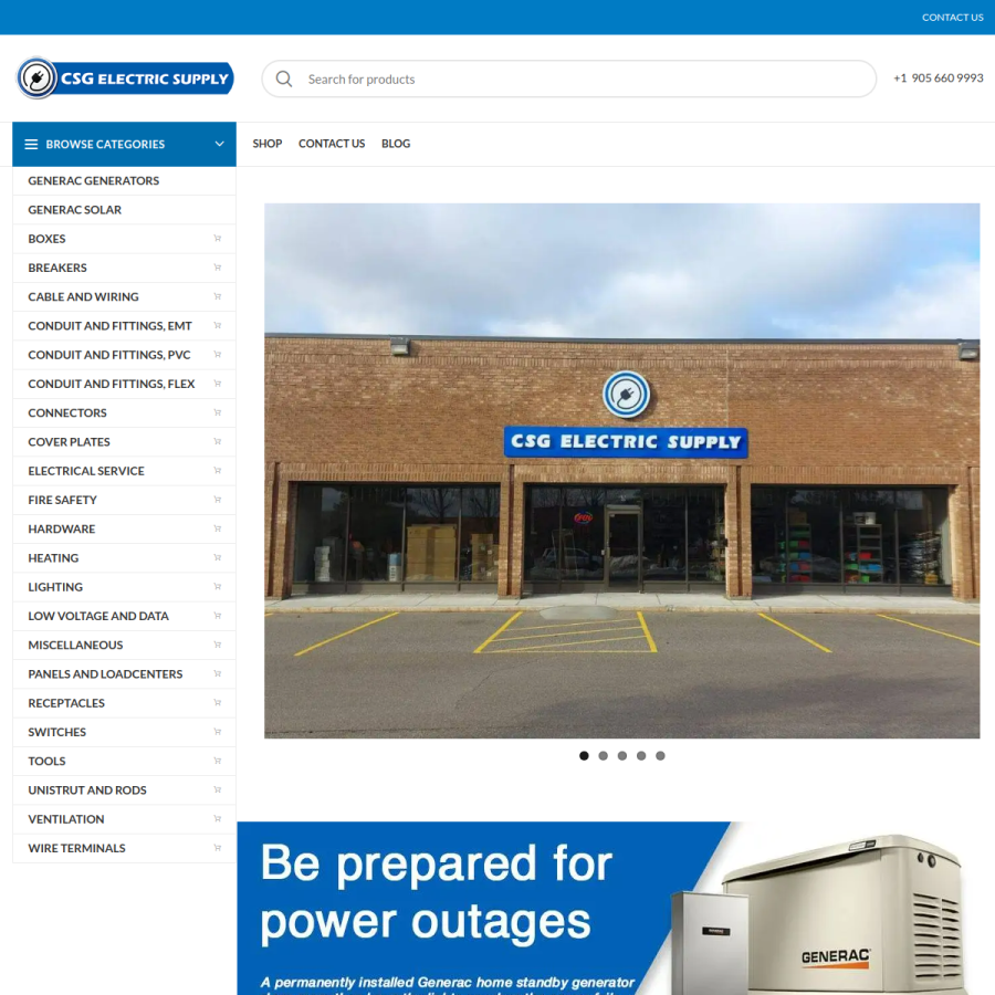 Screenshot of the CSG Electric Supply Store website