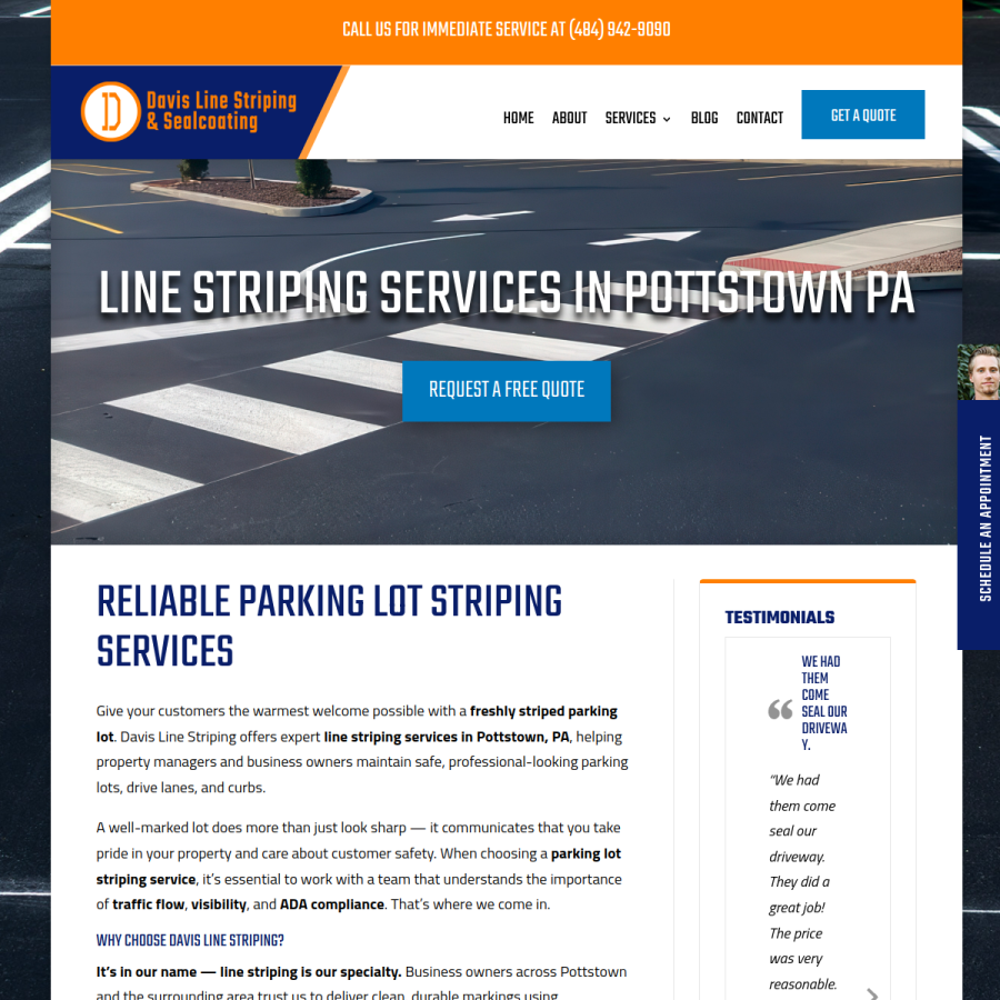 Screenshot of the Davis Line Striping & Sealcoating website