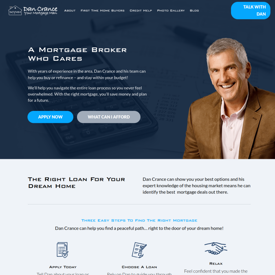 Screenshot of the Dan Crance Your Mortgage Man at Classic Home Mortgage website