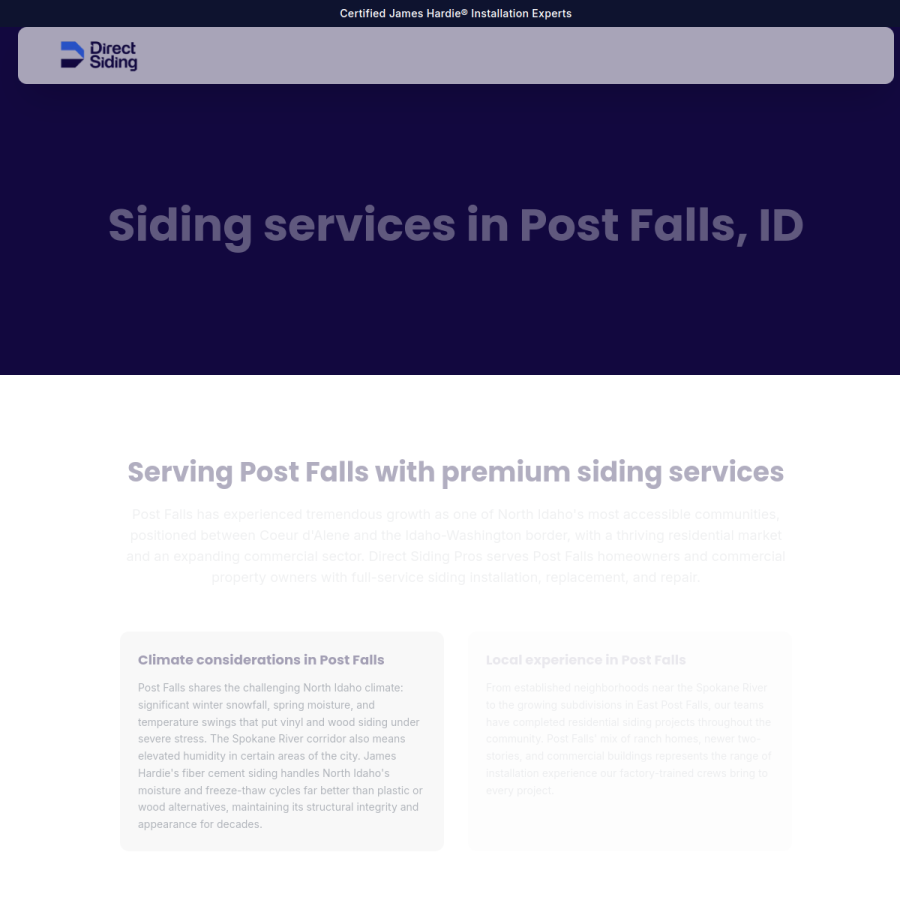Screenshot of the Direct Siding website