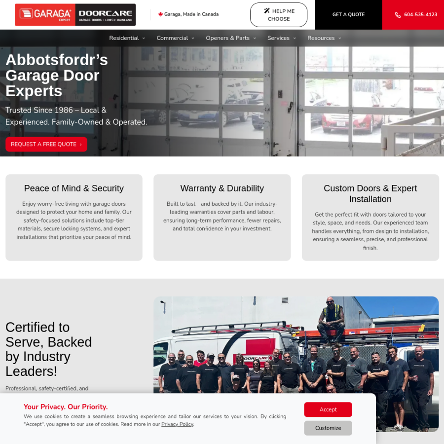 Screenshot of the Doorcare website