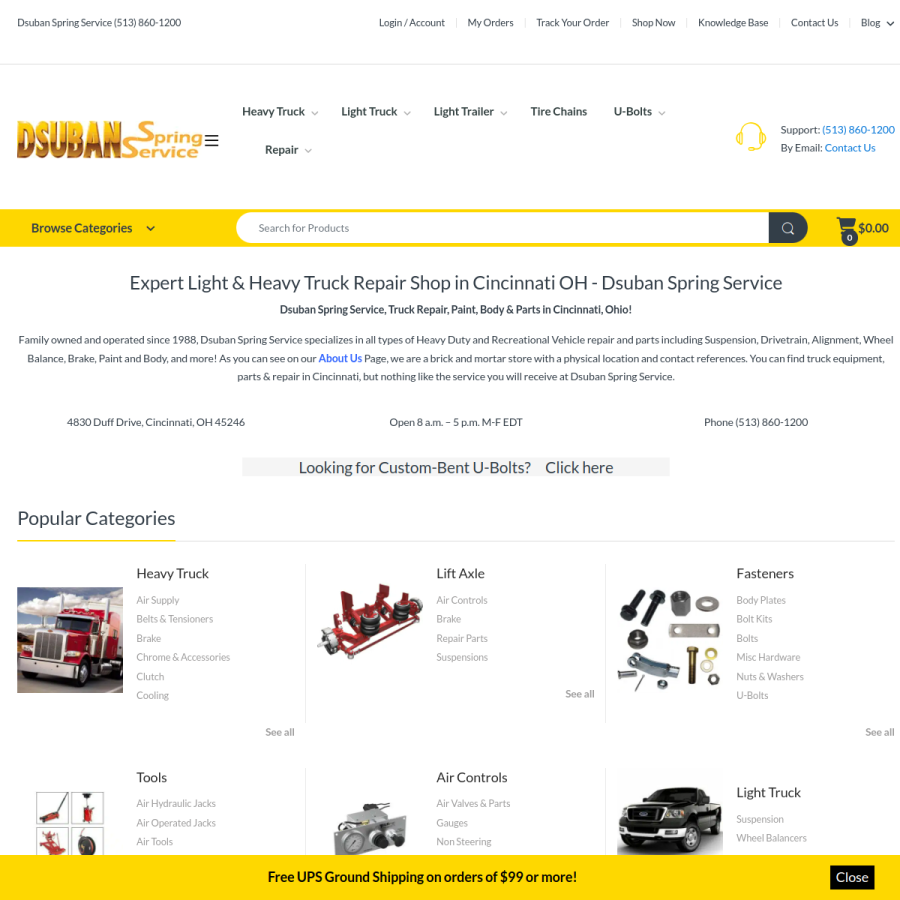 Screenshot of the Dsuban Spring Service Inc. website