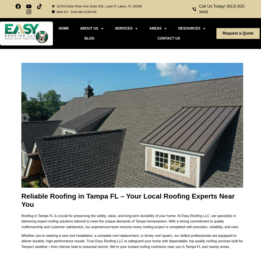 Screenshot of the Easy Roofing LLC website