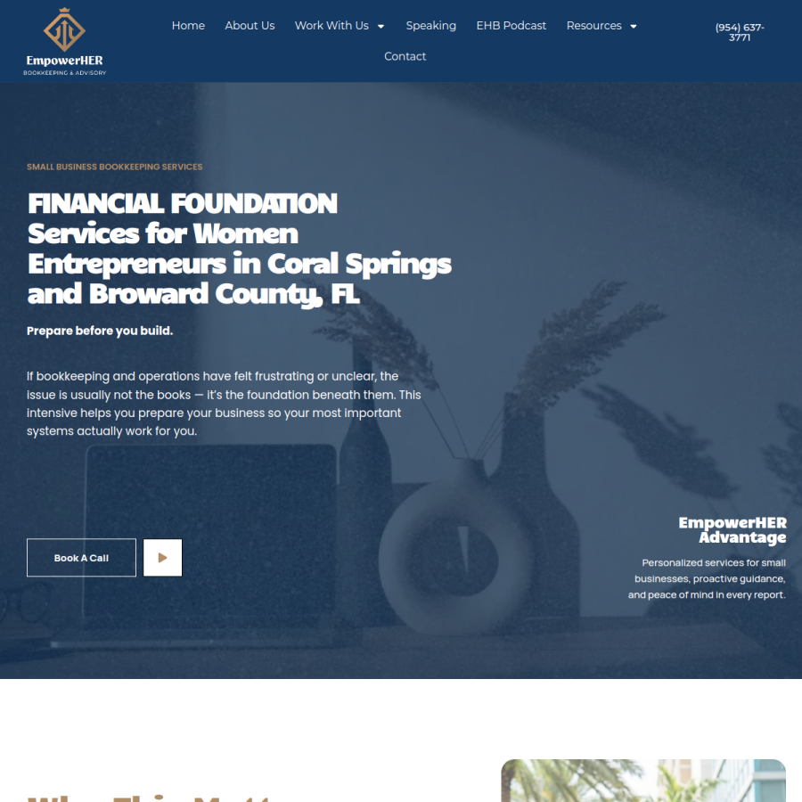 Screenshot of the EmpowerHer Bookkeeping website